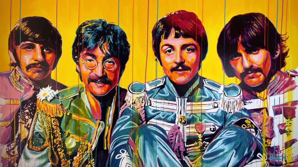 Pop Art maleri med The Beatles. De 4 medlemmer i historiens mest indflydelsesrige band