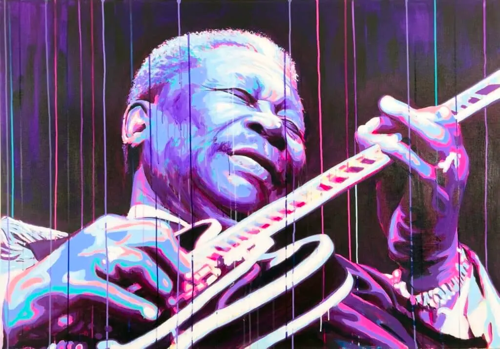 Purple, blues music, blues and purples, b b king, music, , Lucille, guitar,painting, fanart, popart, largescale paintings