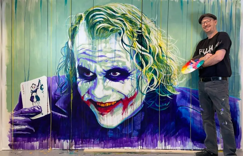 popart, large scale paintings, colorfull popart paintings, paintings with formula 1, paintings with motorsport, ferrari, porsche, Joker, David bowie